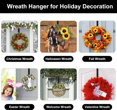 Miniatura 8 de HEYHOUSE Colgador de Corona, Decoraciones de Pascua Colgador de Corona Ajustable para Decoración de Puerta Frontal de 14.9-25", Ganchos
