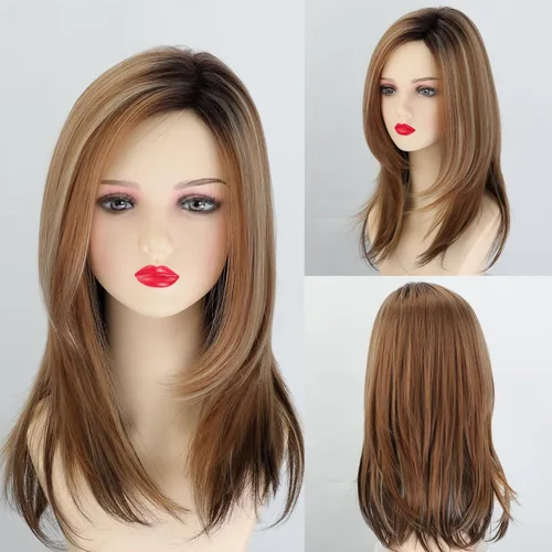 Fencca Pelucas de cabello sintético lacio en capas para mujeres blancas de 18 pulgadas de largo, de aspecto natural, resistente al calor, para