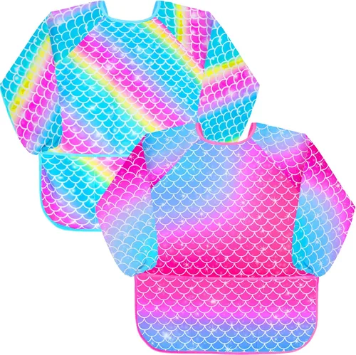 Miniatura 9 de Sylfairy Bata de arte para niños, impermeable, para pintar, delantal de pintura para niños pequeños