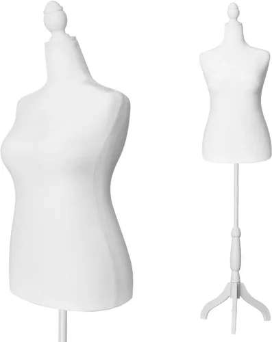 Miniatura 10 de Maniquí femenino con forma de torso y cuerpo de mujer con trípode ajustable para costura, para exhibición de vestidos, joyería (color beige)