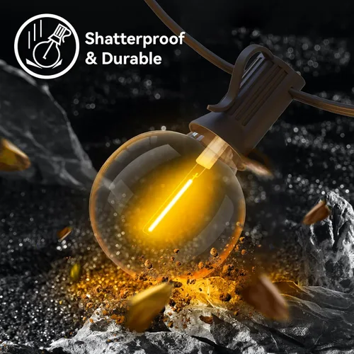 Miniatura 3 de Tira de luces para exteriores, 50 pies con 27 bombillas LED G40 regulables, inastillables, transparentes, aprobación UL, impermeable, 1 W, 2700 K