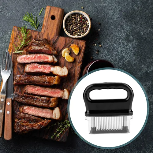 Miniatura 5 de Herramienta ablandadora de carne con 48 hojas de aguja ultra afiladas de acero inoxidable para ablandar carne, carne de res con cepillo de limpieza