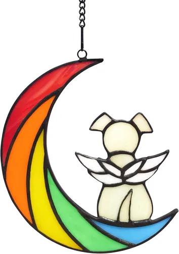Miniatura 13 de Puente de arco iris de vidrieras para perros blancos, regalos conmemorativos para la pérdida de simpatía del perro, atrapasoles, regalos pensativos
