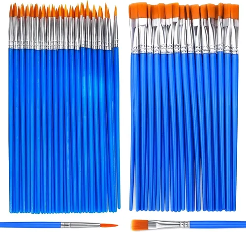 AROIC Juego de pinceles de pintura, 110 piezas de pinceles acrílicos de nailon planos y finos a granel para óleo, acuarela, lienzo, artista, kits de