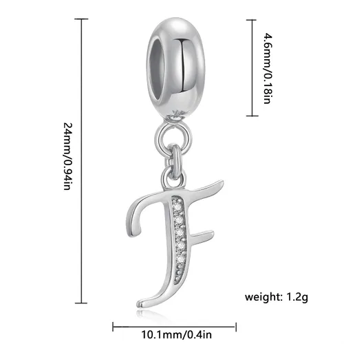 Miniatura 2 de Abalorios de plata de ley 925 con letra inicial de la A a la Z, para pulseras Pandora (letra F)