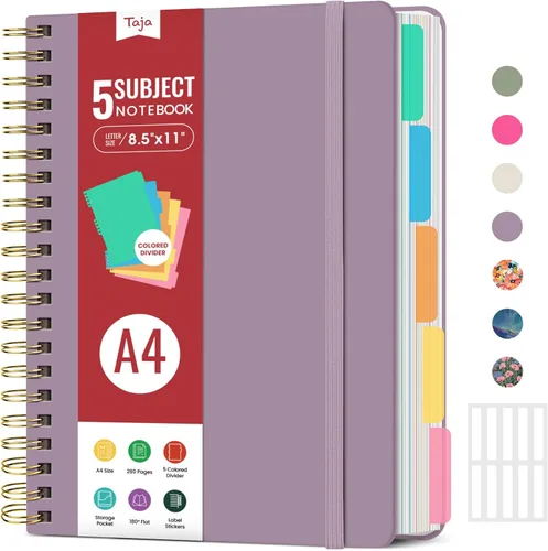 Miniatura 24 de Cuadernos de espiral con tapa dura para el trabajo con divisores y pestañas removibles, de 8.5"x11" con 5 divisiones para tomar notas y organizador