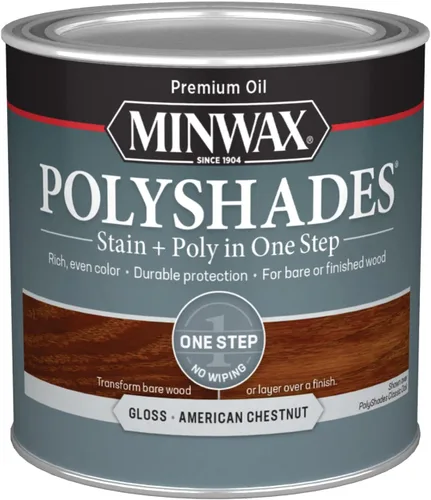 Minwax Tinte para madera PolyShades + acabado de poliuretano, ½ pinta, castaño americano, brillo American Chestnut