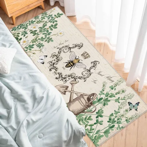 Miniatura 4 de T&H XHome Juego de 2 alfombras de cocina, diseño vintage de abejas de miel, girasol, antideslizantes, parte trasera de goma, tapetes acolchados