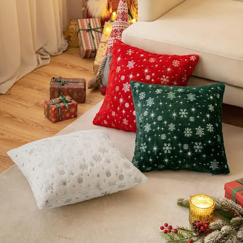 Miniatura 2 de MIULEE - Juego de 2 fundas de cojín decorativas de Navidad, hechas de piel sintética suave con copos de nieve plateados y brillantina, para Verde