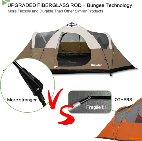 Miniatura 4 de 6 Person Family Camping Tent,Waterproof Windproof with Top Rainfly,Easy Set Up,Pop Up Tent for Outdoor Camping Hiking Trave Marrón