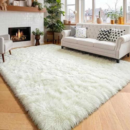 Miniatura 34 de Alfombras moradas para dormitorio de niñas, alfombra de 5 x 8 pies, alfombra peluda esponjosa para sala de estar, alfombras peludas gruesas