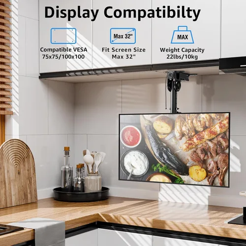 Miniatura 2 de MOUNTUP - Soporte plegable para debajo del gabinete de TV - Soporte de TV abatible y giratorio, se adapta a pantallas LCD de 13-32" hasta 22 libras