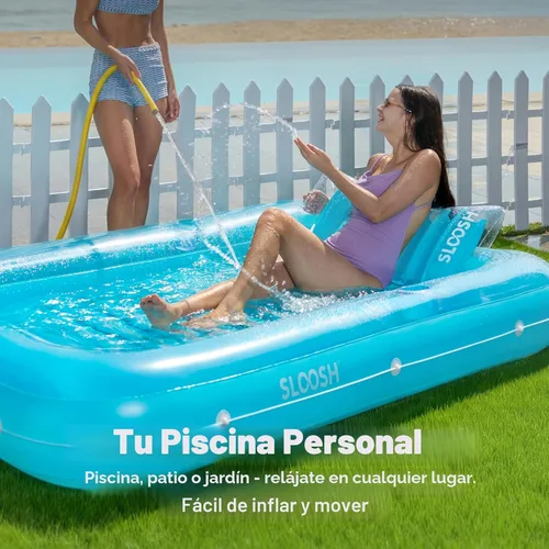Miniatura 3 de SLOOSH Flotador Inflable para Tumbona de Piscina, 85" x 57" Flotadores de Piscina Extra Grandes para Adultos con Almohada, Balsa Flotante 4 en 1 Azul