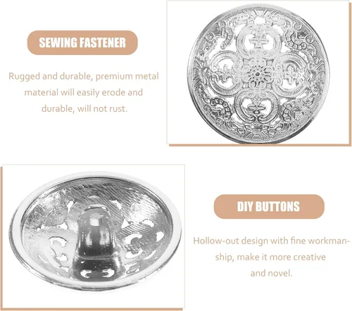 Miniatura 4 de Milisten 30 botones planos redondos de metal, abrigos, chaquetas, camisas, trajes, pantalones botones para costura artesanal (plata, 0.98 pulgadas)