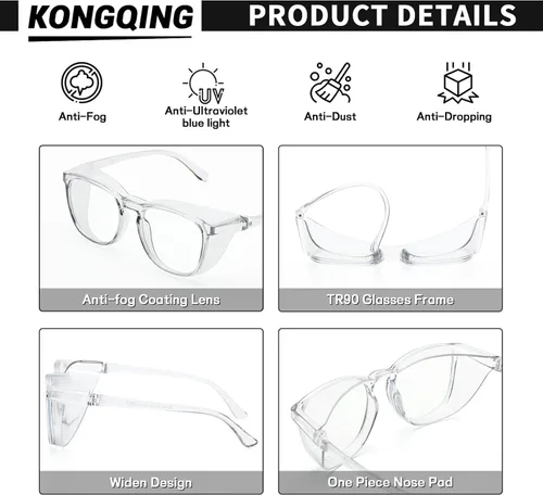 Miniatura 3 de Gafas de seguridad para enfermeras, gafas protectoras – Antivaho marco cuadrado elegante gafas transparentes para mujeres y hombres C16-negro Gery