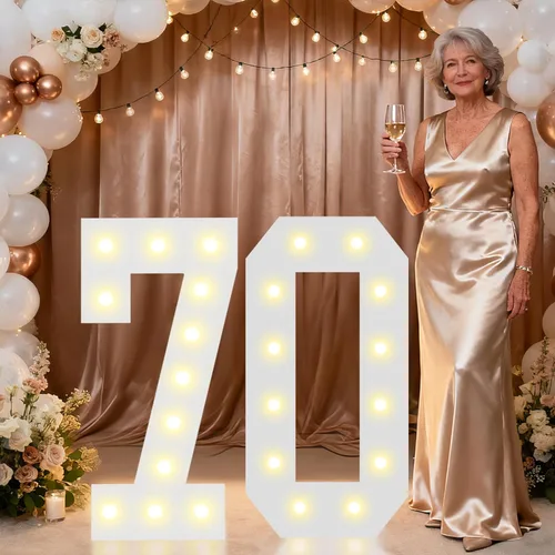 Miniatura 77 de Pooqla Letras y Números Decorativos con Luces LED, Letras y Números de Neón de Plástico Blanco para Decoración de Fiestas, Bodas, Funciona