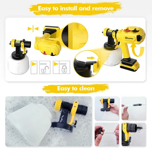 Miniatura 7 de Pulverizador de pintura inalámbrico, pistola de pintura eléctrica con recipiente de 50.7 fl oz, pistola de pintura con 2 cabezales de pulverización