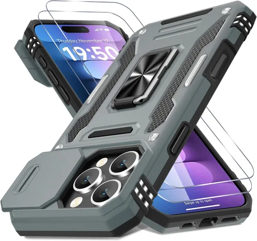 Miniatura 171 de DEERLAMN Funda para iPhone Xs Max con funda deslizante para cámara + protector de pantalla, soporte giratorio de anillo de grado militar a prueba