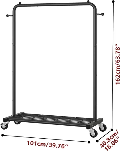 Miniatura 4 de Sywhitta Perchero con ruedas con estante de almacenamiento de malla y marco de metal resistente, perchero con ruedas para colgar ropa, abrigos