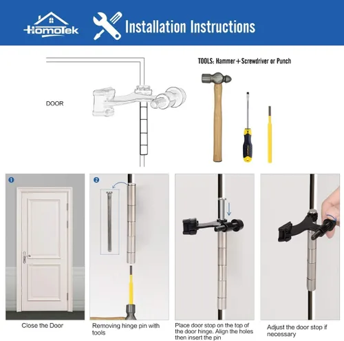 Miniatura 4 de HOMOTEK - Paquete de 12 topes de puerta negros con pasador de bisagra, tope de puerta ajustable de lujo resistente de 2-1/2"x1-3/4”, con puntas