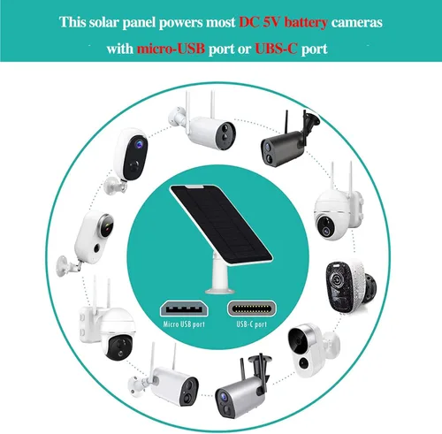 Miniatura 2 de Panel solar mejorado de 5 V 6 W para cámara de seguridad, compatible con Eufycam 2C/2C Pro/2/2 Pro/E20/E40/E, fuente de alimentación continua con 3