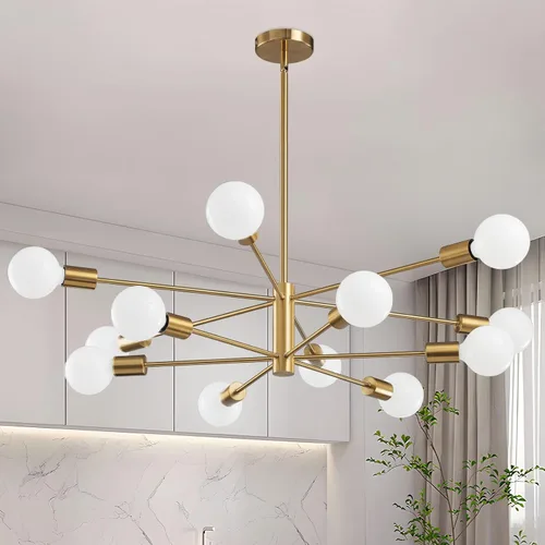 Miniatura 17 de RUIYEY Lámpara Sputnik Moderna, Lámpara de Techo Semiempotrada Negra y Dorada, Candelabros de Mediados de Siglo para Dormitorio, Comedor, Isla