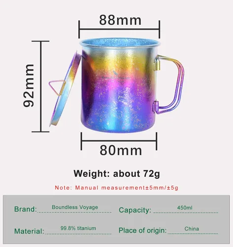 Miniatura 2 de Boundless Voyage Titanio Cup 15.2 fl oz/15oz Camping Tazas & Tazas con Tapa Ultraligero Beber Taza para Exterior, Hinking, Jardín Ti3055D