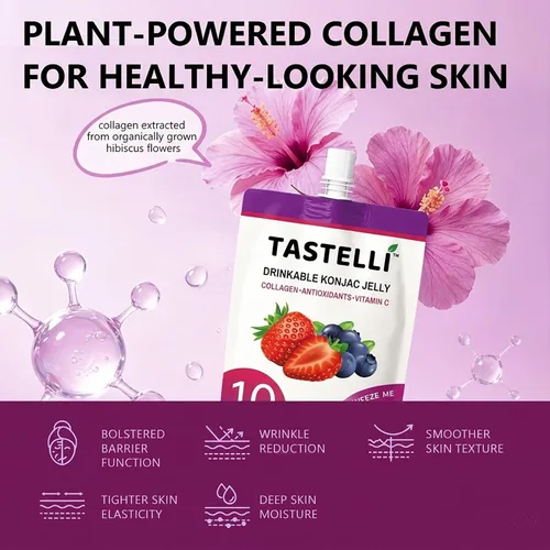 Miniatura 6 de Tastelli Gelatina Konjac infundida con 1000 mg de colágeno y vitamina C Sin gluten, sin azúcar, baja en calorías Bocadillo vegano de gelatina