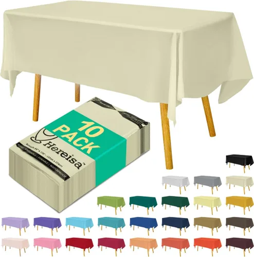 Miniatura 152 de Paquete de 3 manteles de plástico desechables de 54 x 108 pulgadas, manteles de color blanco hueso, manteles de fiesta nupcial para fiestas