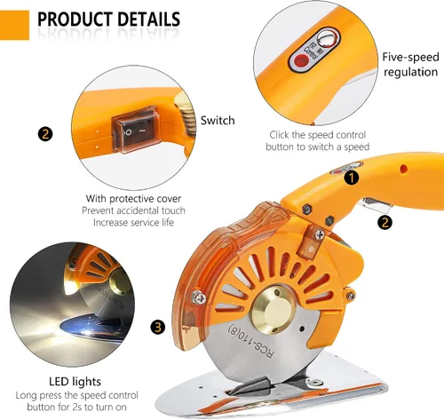 Miniatura 3 de CGOLDENWALL Cortador eléctrico de tela de accionamiento directo servo cuchillo de alfombra de 3 velocidades ajustables con luz LED para tela, cuero