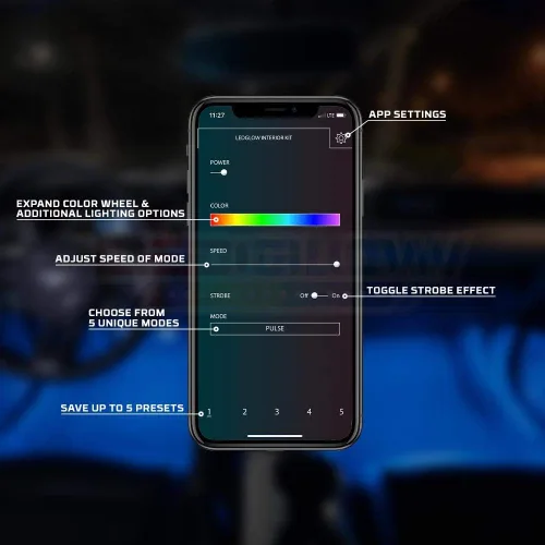 Miniatura 5 de LEDGlow Kit de iluminación de neón LED multicolor Bluetooth de 6 piezas para automóviles y camiones, aplicación para teléfonos inteligentes, crea