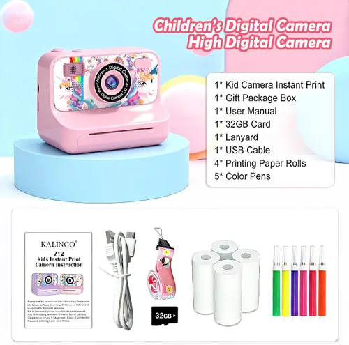 Miniatura 9 de Cámara para niños, Cámara de impresión instantánea mejorada, Cámara digital selfie dual delantera y trasera con videos de 1080P, juguete de viaje
