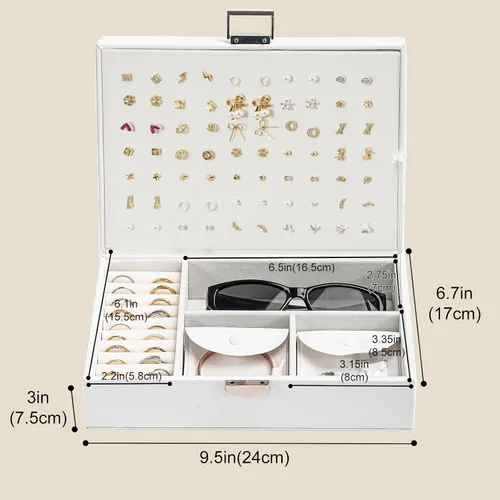 Miniatura 2 de Joyero organizador para mujeres y niñas, caja de joyería mejorada con 8 bolsas adicionales libres de deslustre, contenedor de almacenamiento