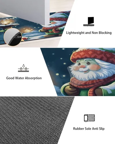 Miniatura 2 de Tapete de baño de gnomos de Navidad para bañera, antideslizante, de secado rápido y absorbente, tierra de diatomeas, fregadero, dormitorio, cocina