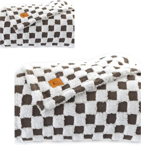 Miniatura 8 de Manta de lana de camello y blanco con diseño 3D a cuadros, ultra suave y peluda, de felpa para un confort acogedor. Hermoso regalo para mujeres