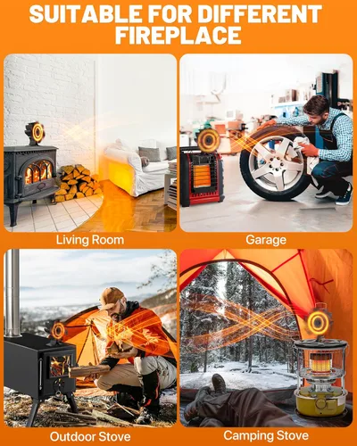 Miniatura 7 de HIDALIFE Ventilador de estufa de leña de 6 aspas con potencia de calor, ventilador para chimenea, soplador térmico con termómetro magnético