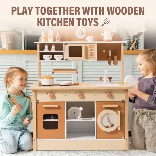 Miniatura 7 de ROBOTIME Juego de cocina de madera, juego de cocina para niños con diseño realista, juego de cocina para niños y niños pequeños con lavavajillas