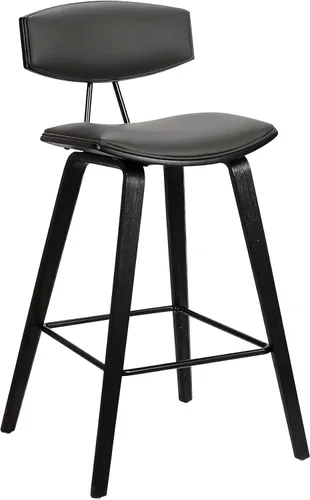 Miniatura 23 de Armen Living Fox - Taburete de bar moderno de mediados de siglo de piel sintética gris y madera negra de 25.5 pulgadas Piel sintética gris/negro
