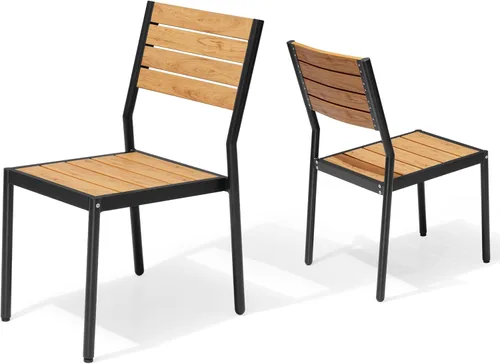 Miniatura 32 de Pellebant Juego de 2 sillas de comedor apilables para exteriores, sillas de patio de aluminio con brazos, para todo tipo de clima, para jardín, Negro
