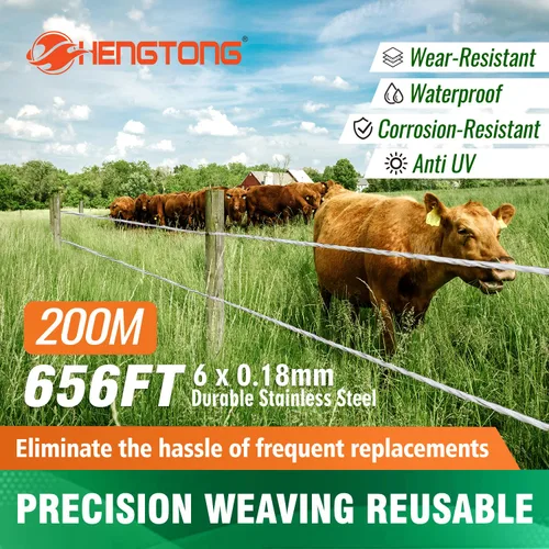 Miniatura 3 de Alambre para valla eléctrica Polywire de 656 pies (200 m), conductores de acero inoxidable de 6 hebras, resistente a la oxidación y a los rayos UV