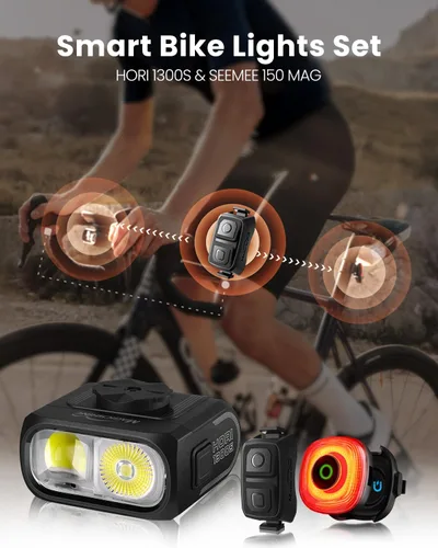 Miniatura 2 de Magicshine HORI1300S & SEEMEE 150 MAG Luces de Bicicleta Delanteras y Traseras, Control FTR LightSync de Un Toque, Luz Delantera de 1300LM y Luz
