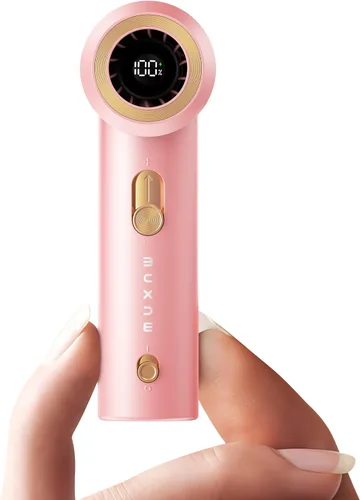 MUXNW Ventilador portátil de mano: Mini ventilador turbo ajustable de velocidad (1-100), recargable de 1800 mAh, pantalla LED, para viajes, Rosa