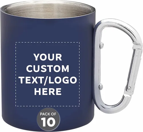 Miniatura 9 de Tazas personalizadas de acero inoxidable con asa de mosquetón, 10 onzas, juego de 100, paquete personalizado a granel, perfectas para café