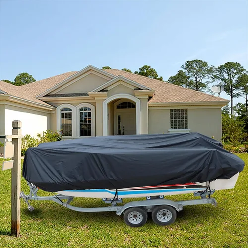 Miniatura 5 de Heavy Duty 210D - Cubierta para lancha de pesca remolcable V-Hull Tri-Hull Runabouts 11-22ft Negro