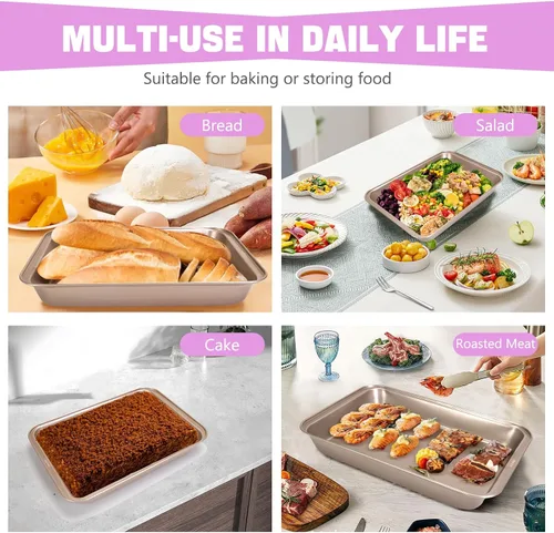 Miniatura 4 de Molde rectangular para pasteles con tapa, bandeja para hornear de 9 x 13 pulgadas con tapa y asa, antiadherente para hornear y asar y cocinar
