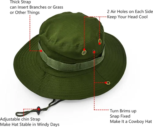 Miniatura 3 de Sombrero de ala ancha para exteriores, sombrero de protección solar, estilo clásico del ejército de combate de los Estados Unidos, gorra de sol