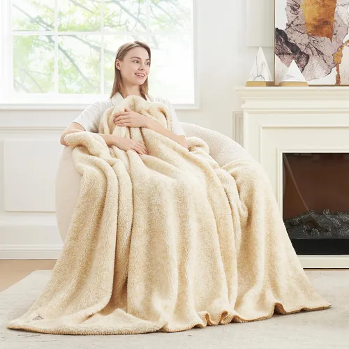 Miniatura 23 de Cozy Bliss Manta Sherpa de lujo para sofá, manta gruesa reversible de cuadros Buffalo de alta calidad, cálida y acogedora manta suave para el hogar