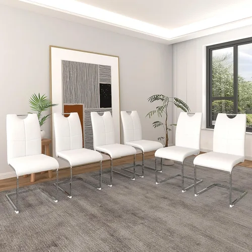 Miniatura 13 de Juego de 2 sillas de comedor, modernas sillas de comedor de piel sintética con respaldo alto, patas de metal, sillas tapizadas modernas para cocina