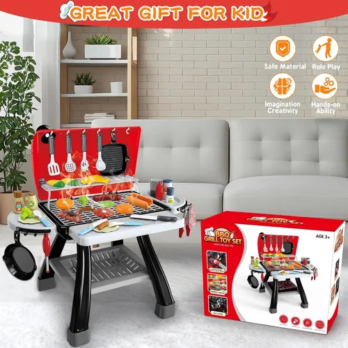 Miniatura 7 de Juguetes de Cocina de Juego para Niños, Parrilla BBQ de Cocina para Niños con Humo, Sonido y Luz, Juguetes de Comida de Juego Conjunto de Cocina
