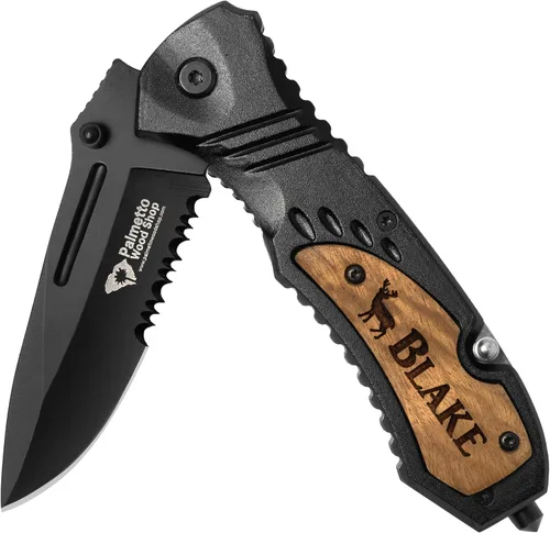 Cuchillo de bolsillo personalizado de Palmetto Wood Shop - Cuchillo de bolsillo grabado con láser, regalo para hombres, cuchillo personalizado para